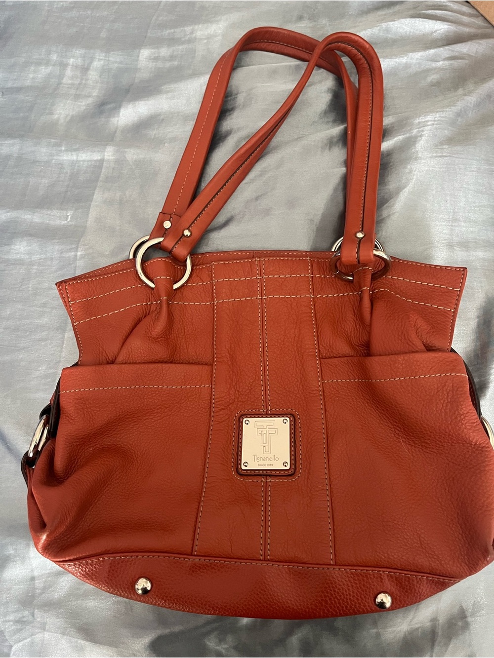 Tignanello Burnt Orange Leather Shoulder Tote